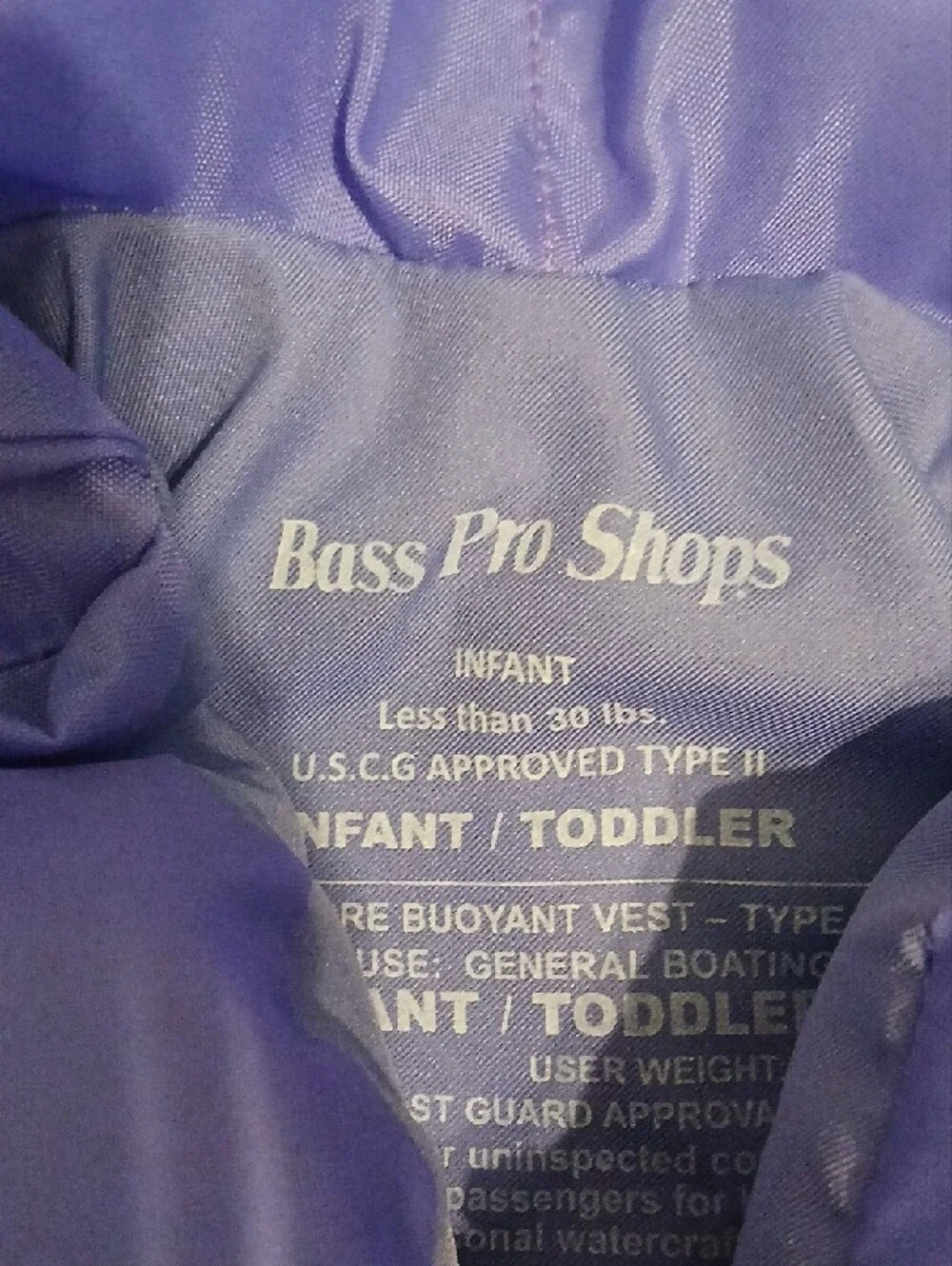 NWT Bass Pro Shops Infant Less Than 30 pounds Purple PFD Life Jacket